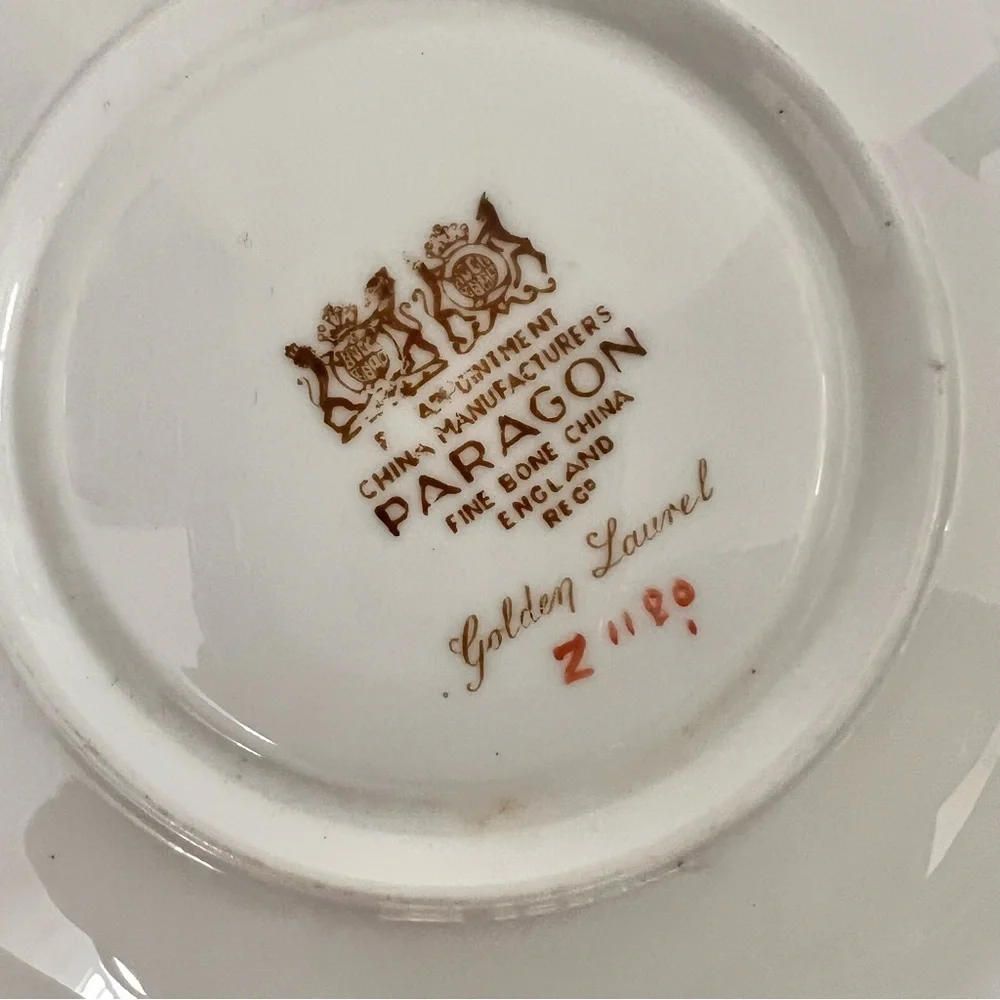 1950s PARAGON Z1280 - Golden‎ Laurel Tea Set - 3 Bread Plates, 5 Cups, 5 Saucers